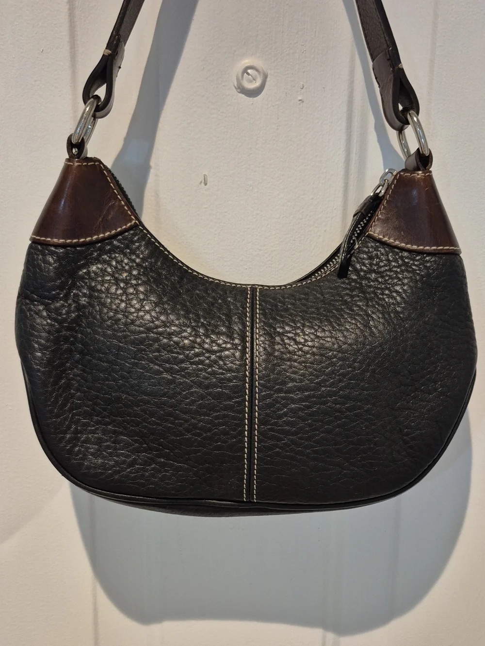 Dooney & Bourke Black and Brown Pebbled Leather Small Hobo